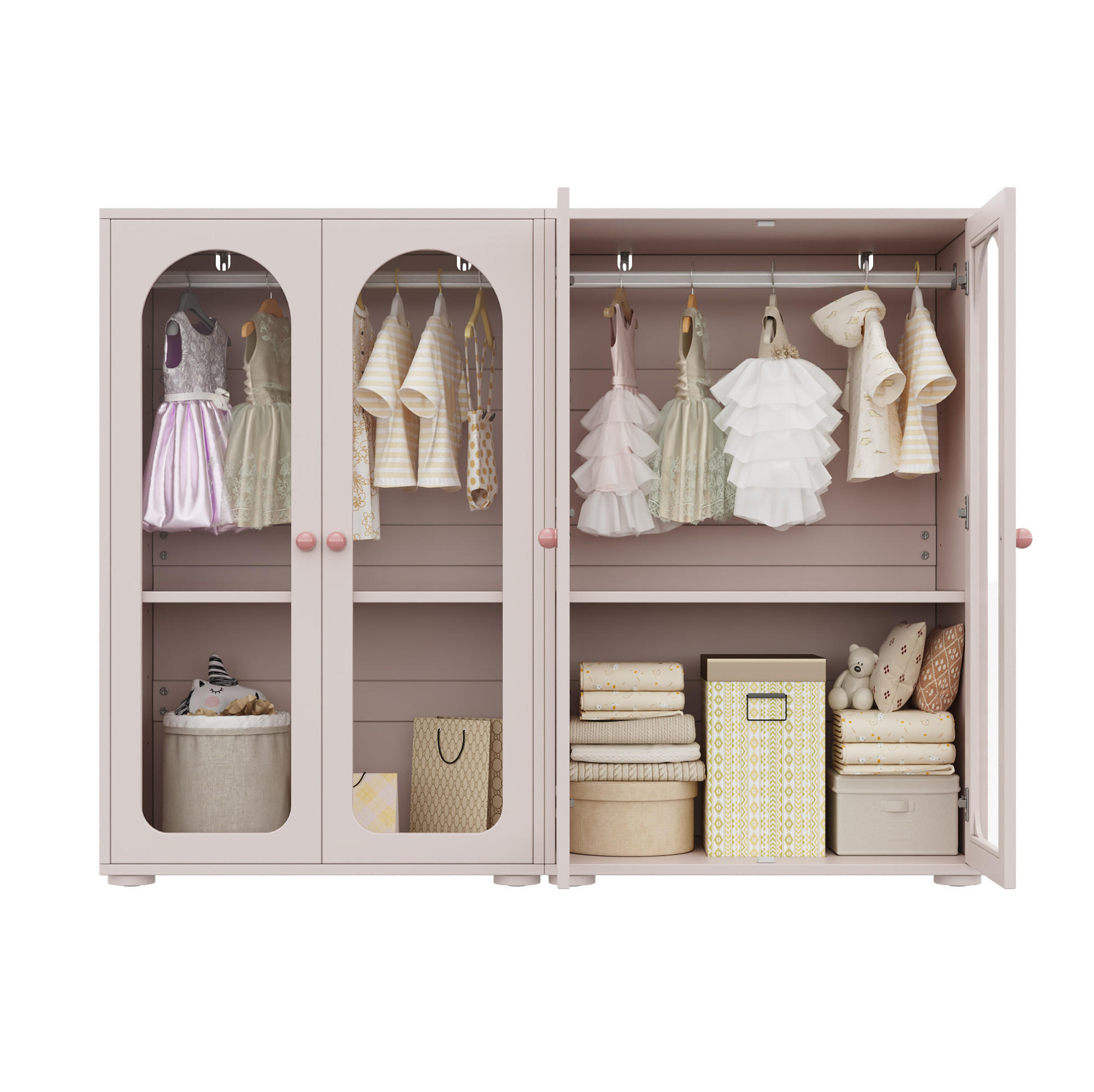 KLEIDERSCHRANK Set 160/50/120 cm babyrosa aus MDF/Acryl verstellbar - Pink, Holzwerkstoff (160/120/50cm) - OKWISH