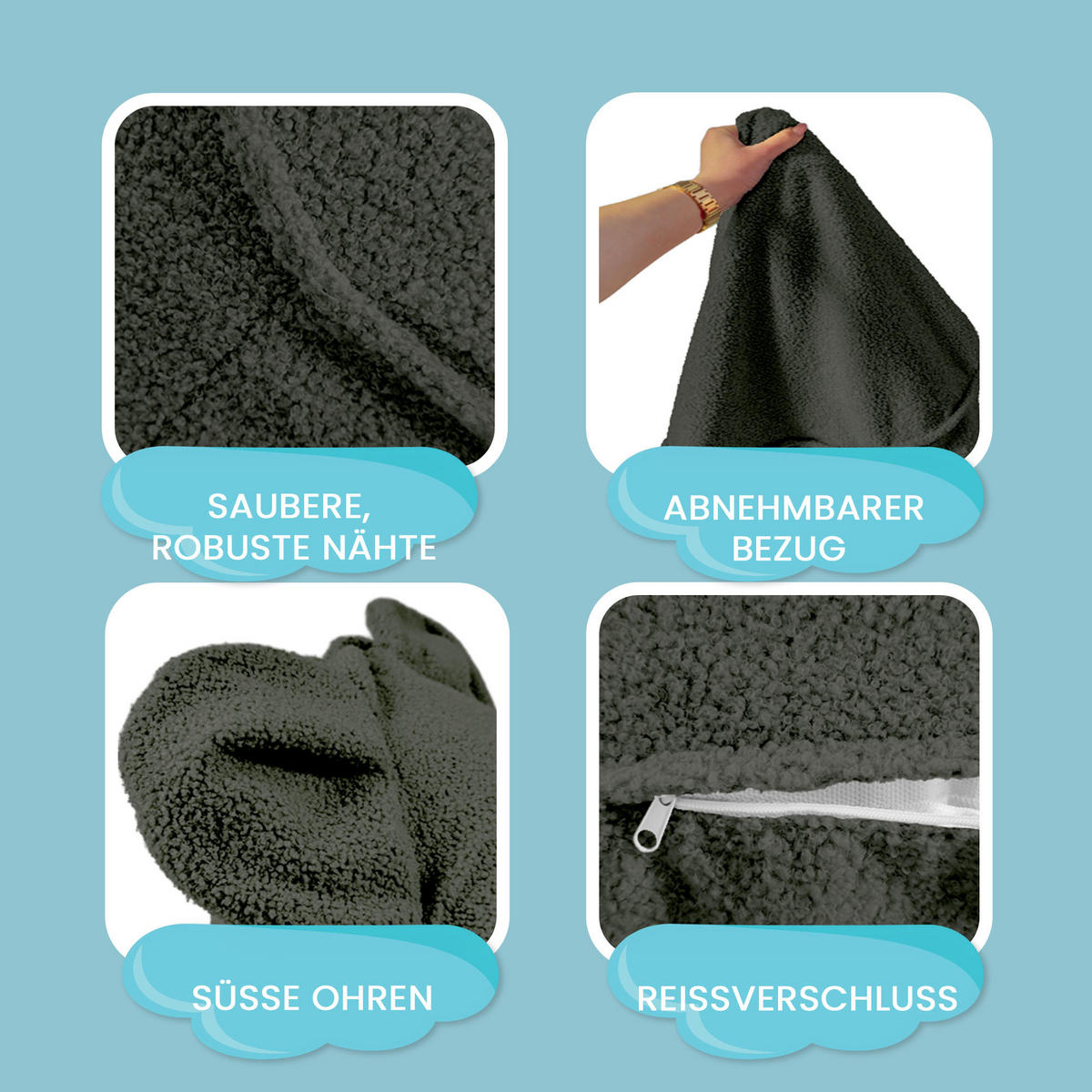 SITZSACK FÜR KINDER Maus 75/75/55 cm, weicher Bouclé 315 g/m², abnehmbarer Bezug, Forest Whisper - Dunkelgrün, Textil (75/55/75cm) - Dreamroots