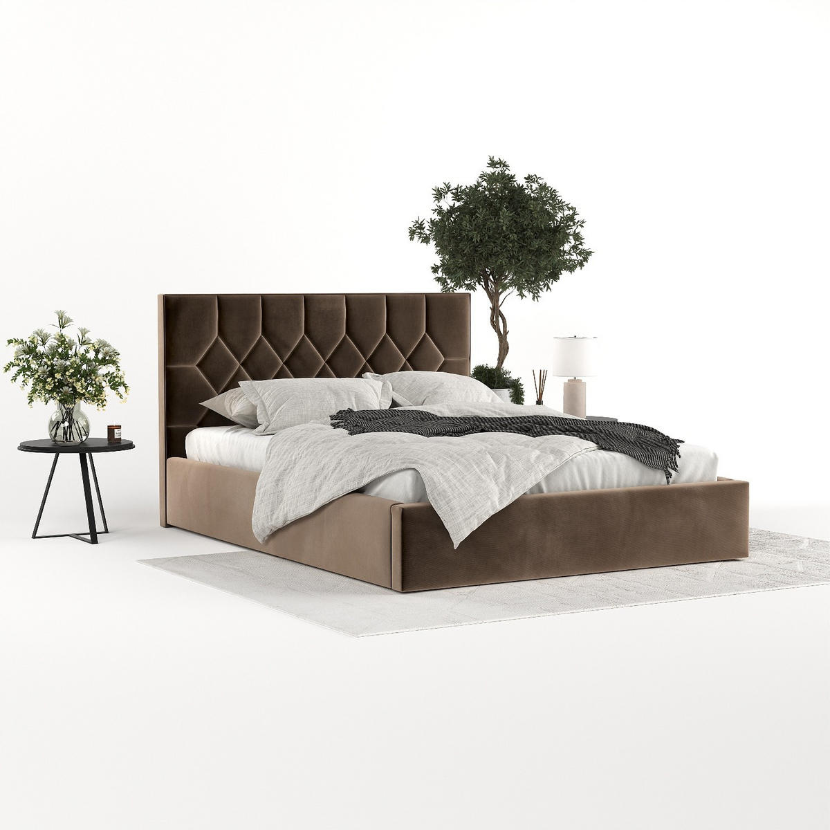 POLSTERBETT Brisa 180/200 cm Braun im Paros Stoff - Schwarz/Naturfarben, Holz/Holzwerkstoff (180/200cm) - AltaBeds