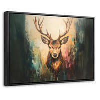 LEINWAND Bilder mit Rahmen - Hirsch - Gemalt - Geweih - Braun - 60x40 - Haselnussfarben, Textil (60/40cm) - MuchoWow