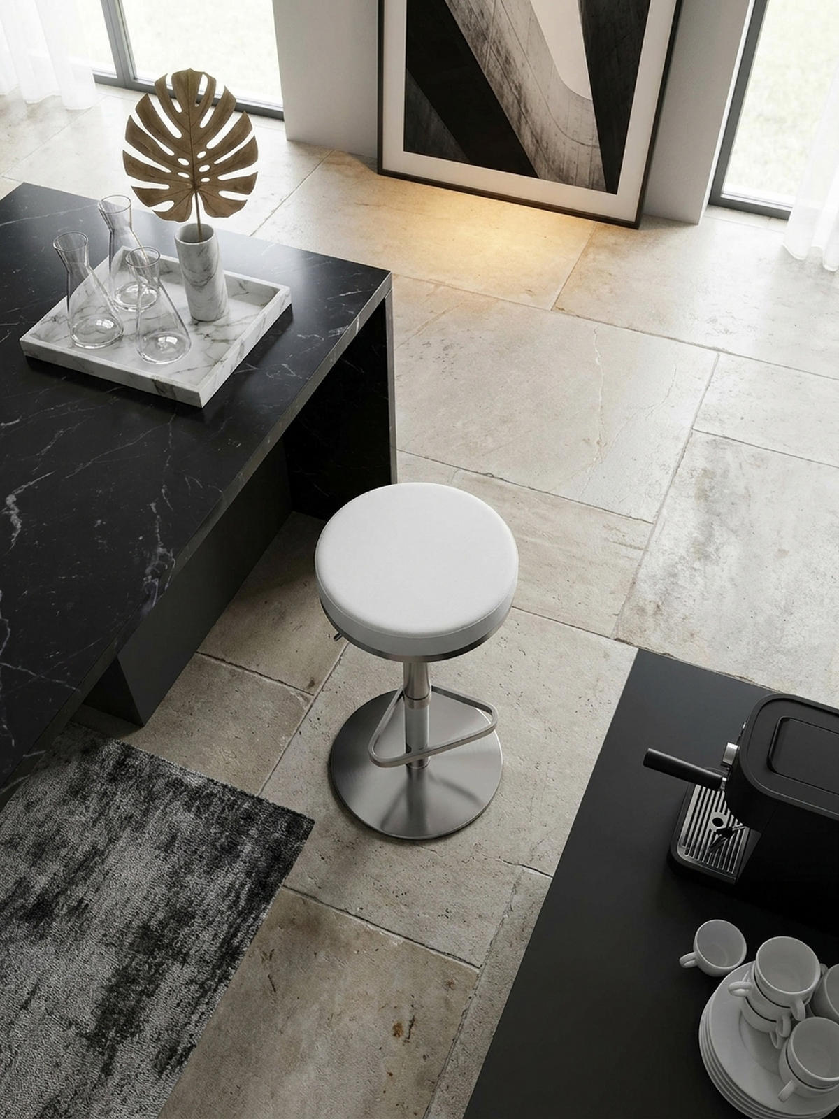 BARHOCKER Höhenverstellbar Gepolstert Triangel-Fußablage ELBE, Weiß 38x38x82 cm - Silberfarben/Weiß, Kunststoff/Textil (38/82/38cm) - KADIMA DESIGN