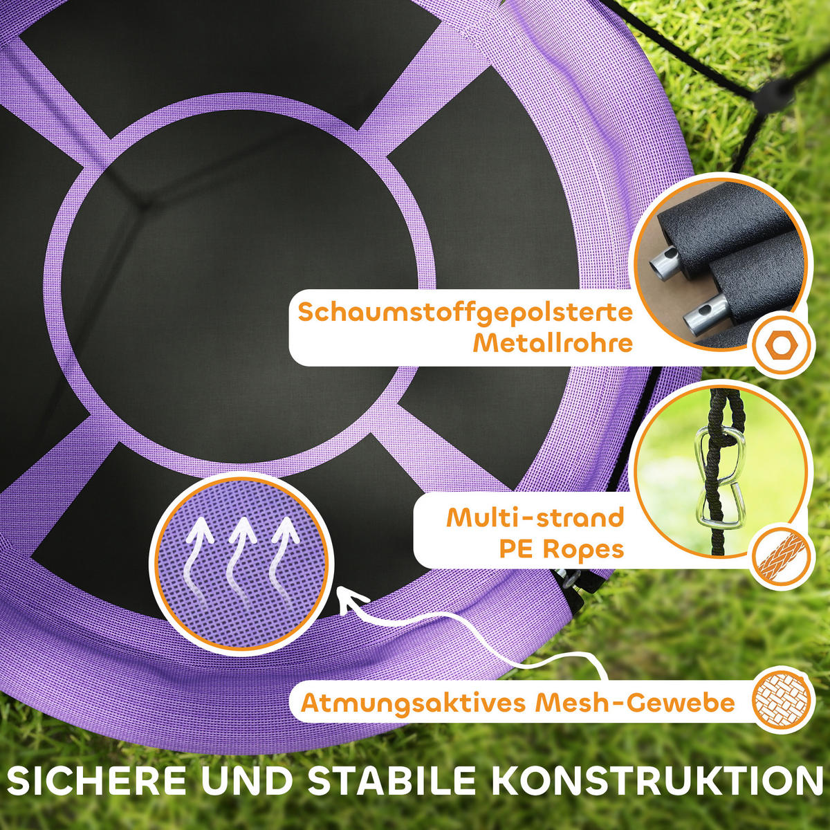 KINDERSCHAUKEL, Lila+Schwarz, Metall, Netzstoff - Lila, Metall (98/98cm) - AIYAPLAY