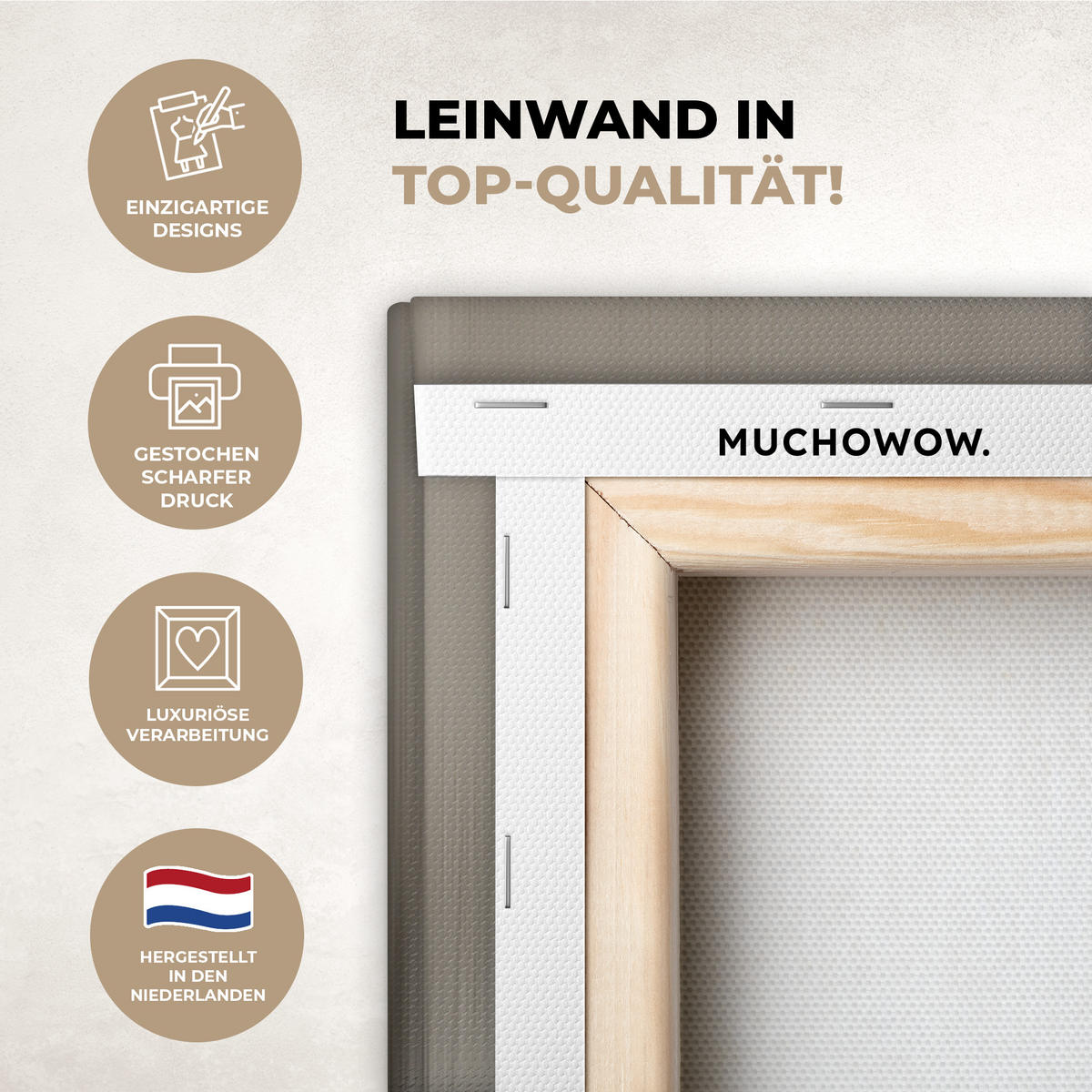 LEINWANDBILD Gemälde - Baum - Abstrakt - Blätter Deko Groß 90x140 cm - Beige, Textil (90/140cm) - MuchoWow