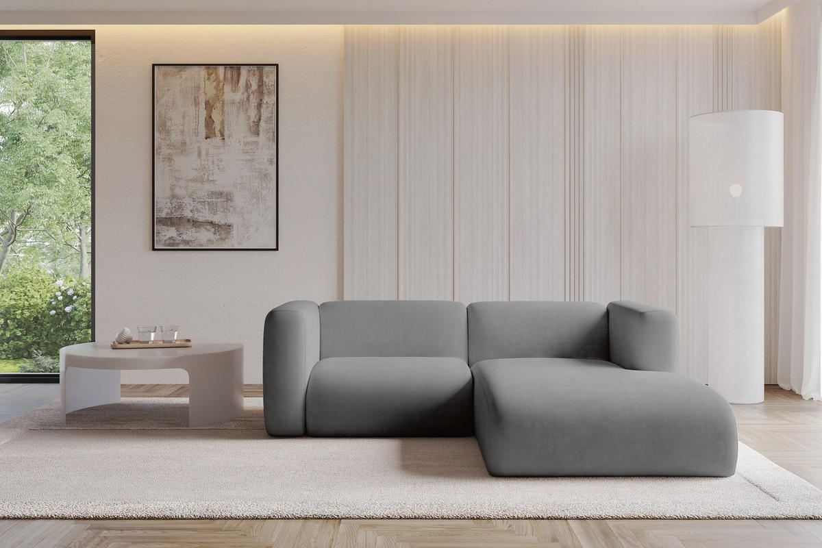 ECKSOFA Ottomane Rechts MIRA-L1 227x179x89 Grau Velours - Schieferfarben/Schwarz, Holzwerkstoff/Kunststoff (227/179cm) - ALTDECOR