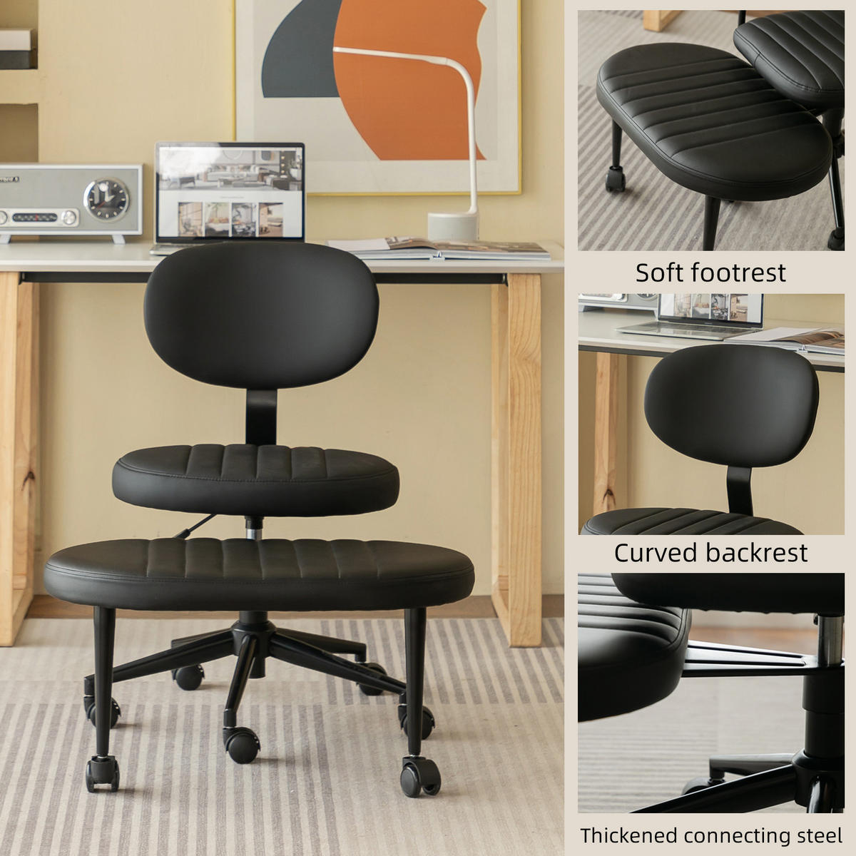 DREHSTUHL DE-41030 mit integrierter Fußstütze 360° drehbar Schwarz - Schwarz, Metall (69/92/40cm) - ComfortXL