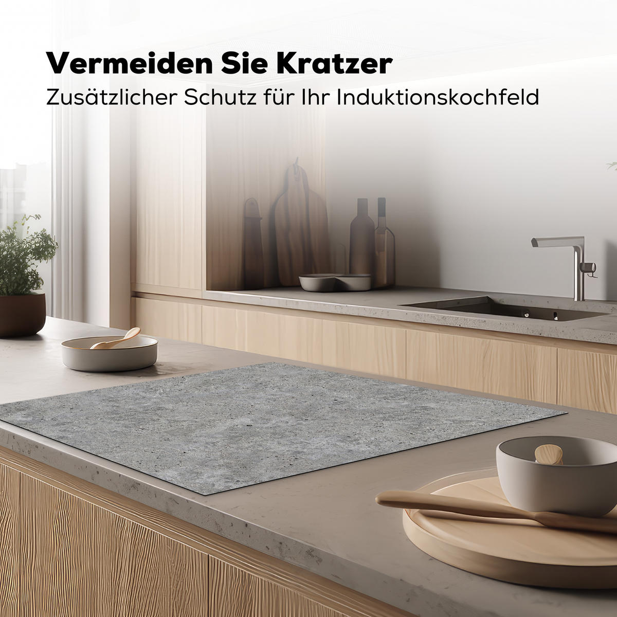 HERDABDECKPLATTE Beton - Schiefer - Grau - Struktur aus Beton Induktionsmatte 78x78 cm - Hellgrau, Kunststoff (78/78/0.2cm) - MuchoWow