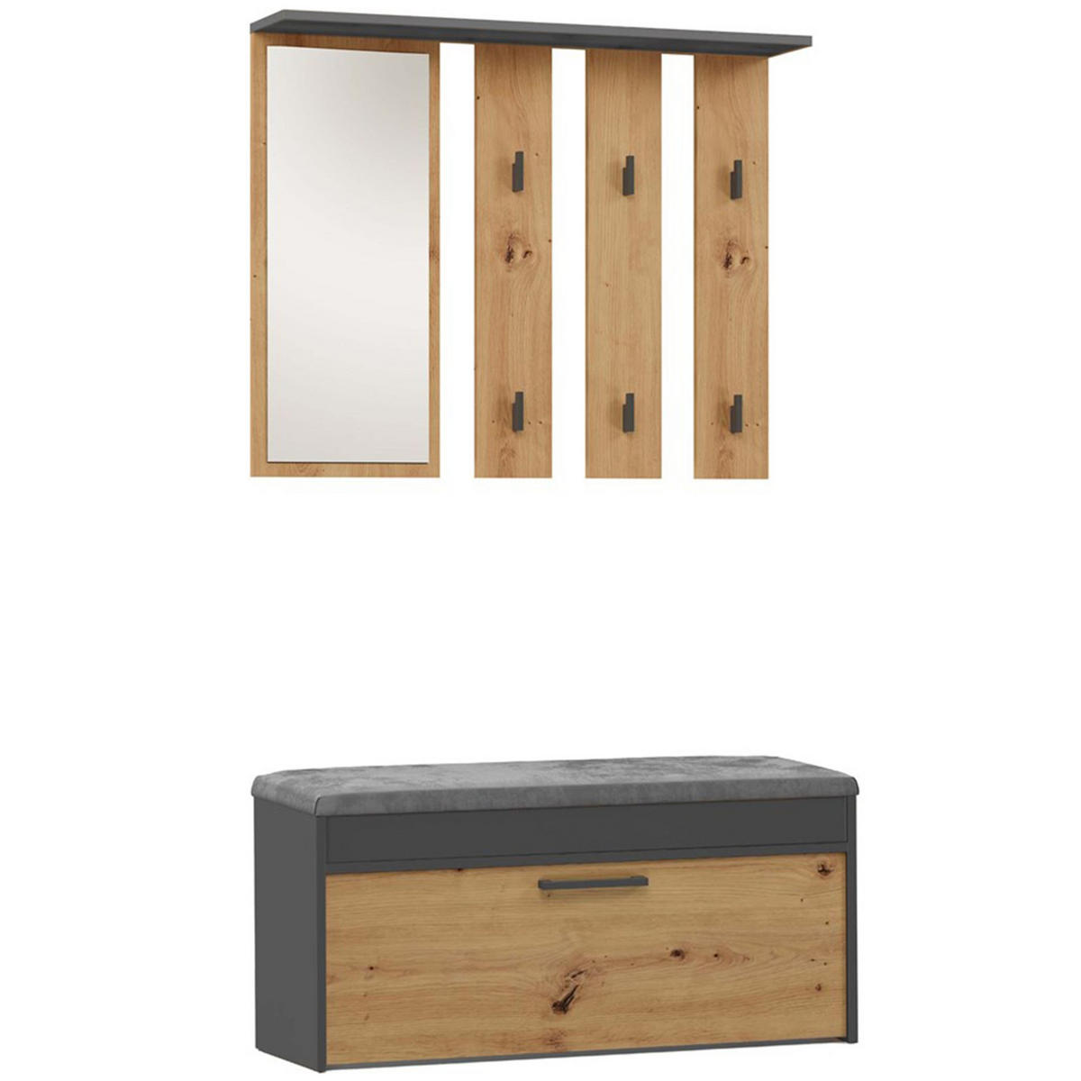 FLURMÖBEL-SET Parmani Artisan Eiche / Anthrazit - Eichefarben/Schwarz, Holzwerkstoff/Metall (100/180/35cm) - Selsey