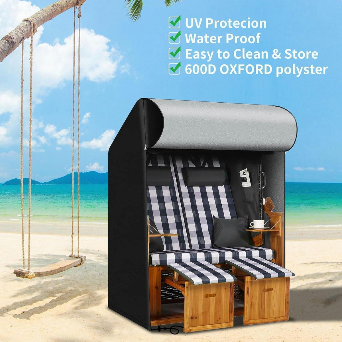 SCHUTZHÜLLE für Strandkorb 125x90x165/135cm 600D Oxford Schwarz - Multicolor, Textil (125/165/90cm)