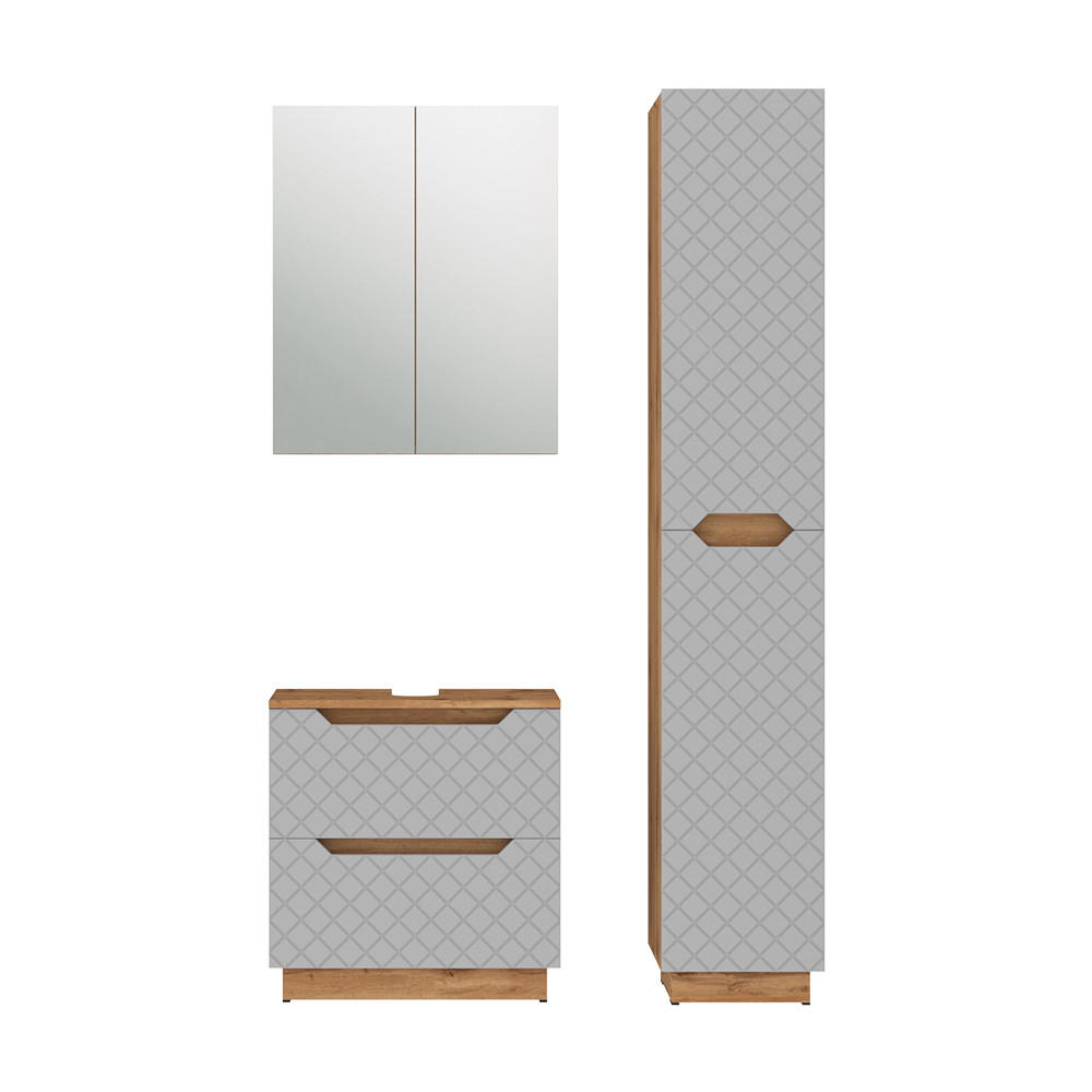 KOUPELNOVÝ NÁBYTEK Lotta Dub/šedá se strukturou dlaždic - šedá/barva dubu, kompozitní dřevo (59.8/62.5/32cm) - Vicco