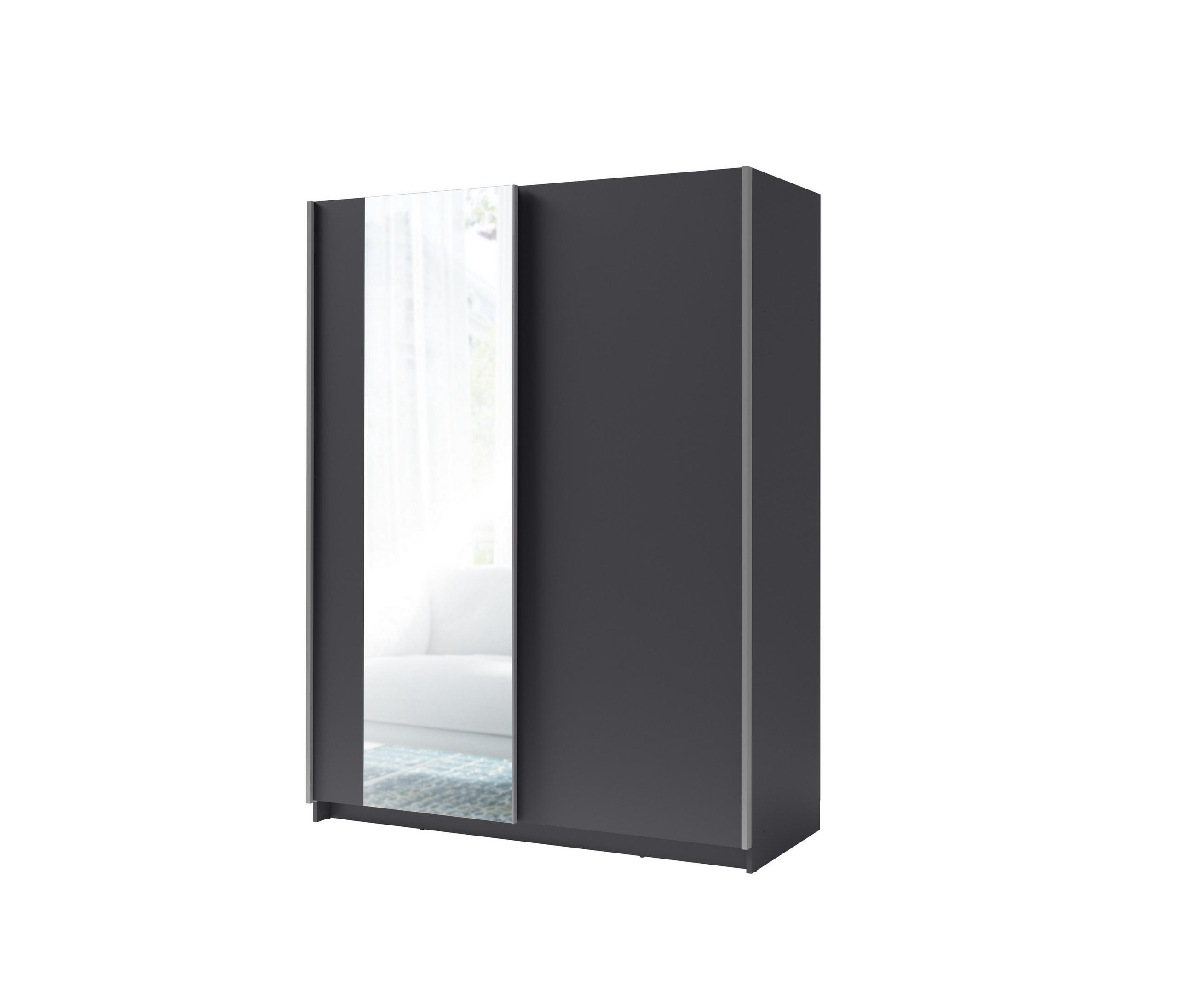 SCHWEBETÜRENSCHRANK ELRON 150,6/198,5/62cm 2-türig mit Spiegel Graphitfarben - Graphitfarben, Holzwerkstoff (150.6/198.5/62cm) - MASSENO