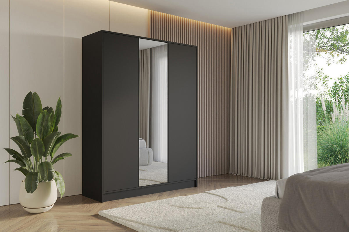 KLEIDERSCHRANK - LUSSO - 150 - Schwarz - Goldfarben/Schwarz, Holzwerkstoff (150/200/51cm) - ALTDECOR