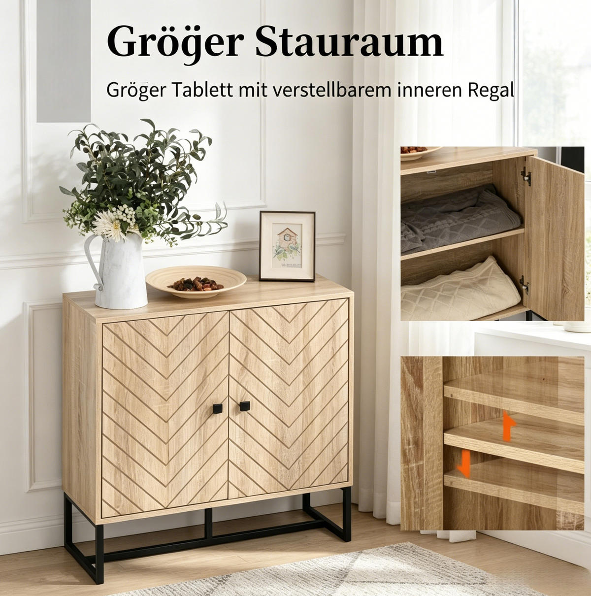 SIDEBOARD in Schwarz und Naturholz 80x29,5x80 cm mit verstellbaren Einlegeböden - Schwarz, Holzwerkstoff (29.5/80/80cm) - IVMEU