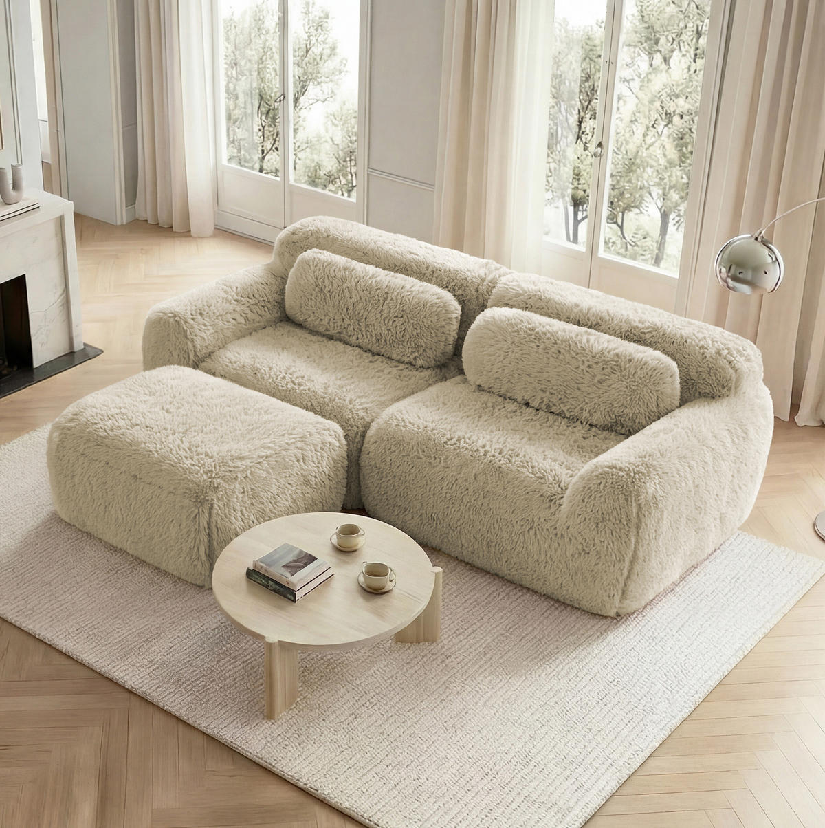 SOFA modular L-Form 2-Sitzer Plüsch Light Khaki - Braun, Kunststoff (179/204.1cm) - Meubliv