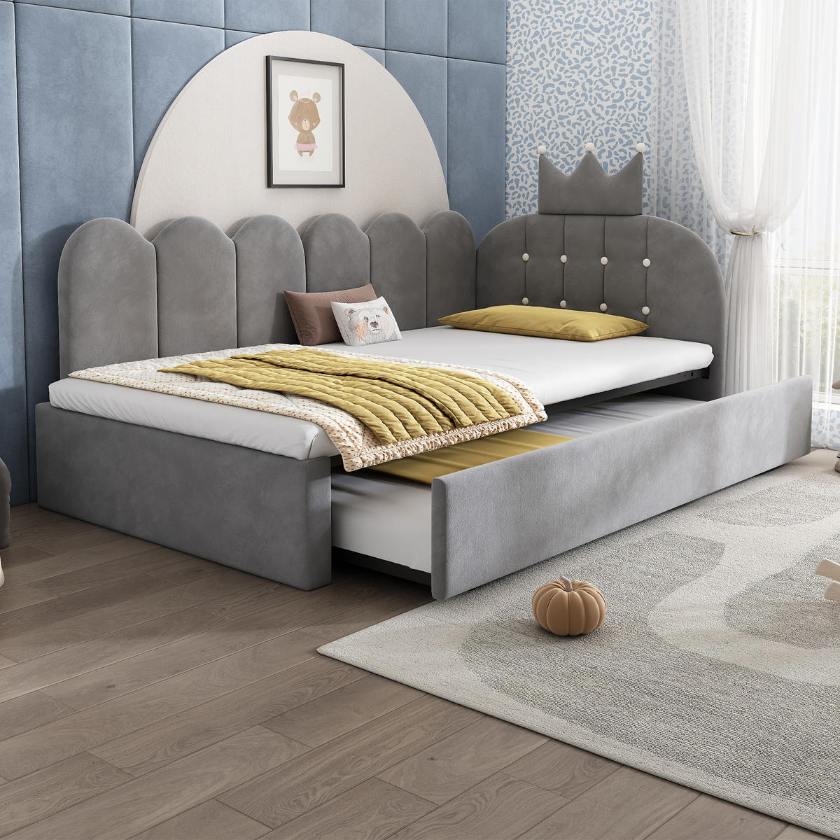 TAGESBETT mit Ausziehbett 90x200 cm Samt Grau - Grau, Holz (90/200cm) - Meubliv