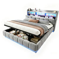 POLSTERBETT 180/200 cm aus Stoff und Metall mit LED-Lichtleiste, USB-Anschluss, Grau - Grau, Textil (180/200cm) - OKMYHOME