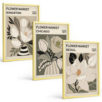BILDER SET 3er Set - 40x60 cm Goldrahmen - Blumen Kingston Seoul Chicago Retro - Goldfarben, Kunststoff (40/60cm) - TULUP