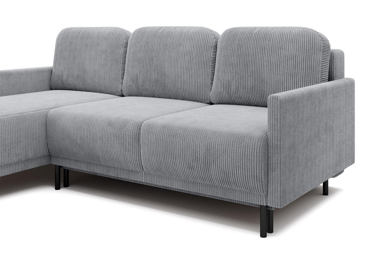 ECKSOFA Hamiel Hellgrau Cordbezug - Hellgrau/Schwarz, Holz/Textil (212/142cm) - Selsey