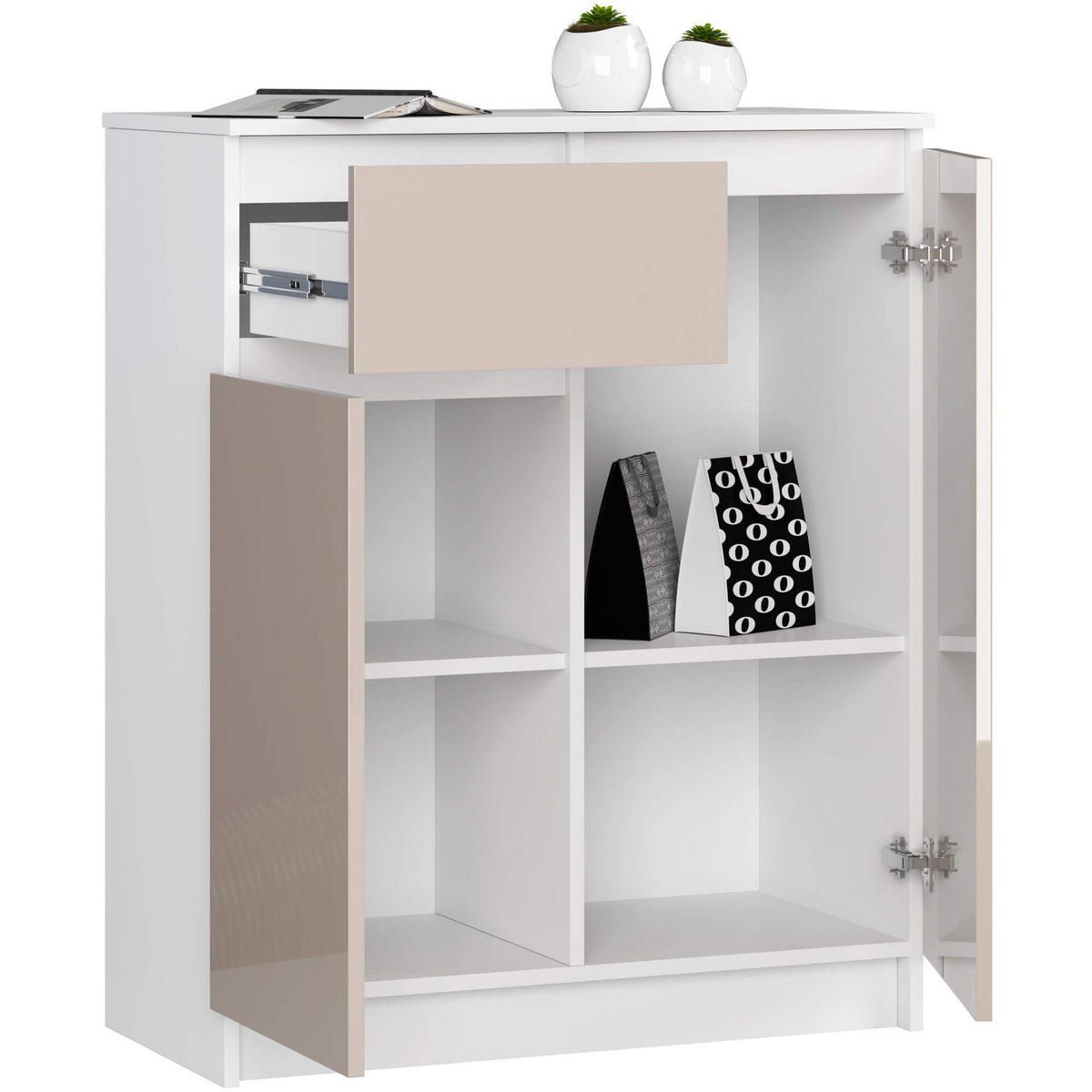 KOMODA bílá, lesklá cappuccino 99/80/40 - bílá, kompozitní dřevo (80/99/40cm) - RAUMHIRSCH FURNITURE