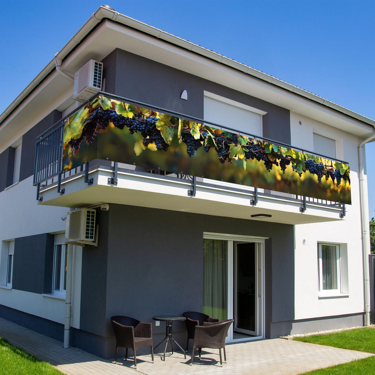 BALKON-SICHTSCHUTZ Trauben - Wein - Natur - Grün - Weinrot, Kunststoff (500/90cm) - MuchoWow