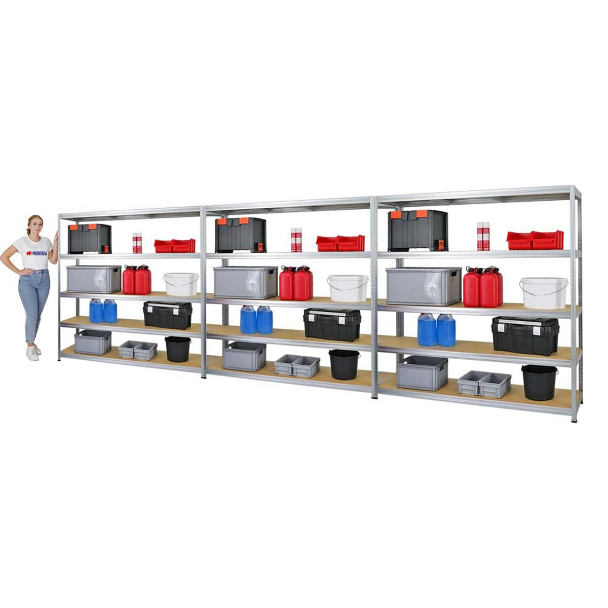 SCHWERLASTREGAL Giant Elephant 3er-Set mit 3x 180x180x45 cm Fachlast 200 kg Verzinkt - Silberfarben, Metall (540/180/45cm) - PROREGAL