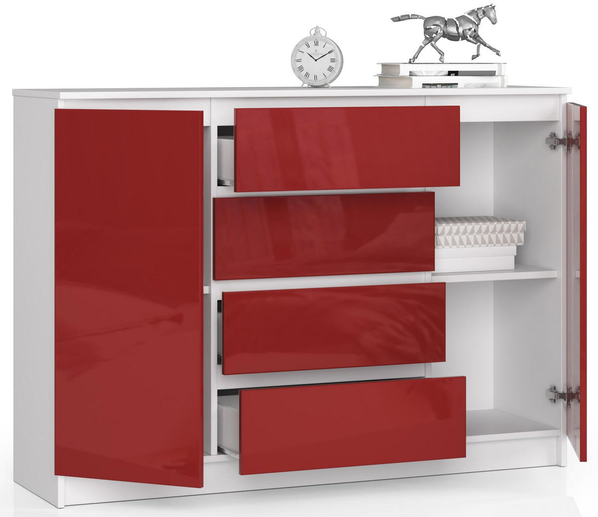 KOMMODE Weiß, Rot Glanz 99/138/40 - Weiß, Holzwerkstoff (138/99/40cm) - RAUMHIRSCH FURNITURE