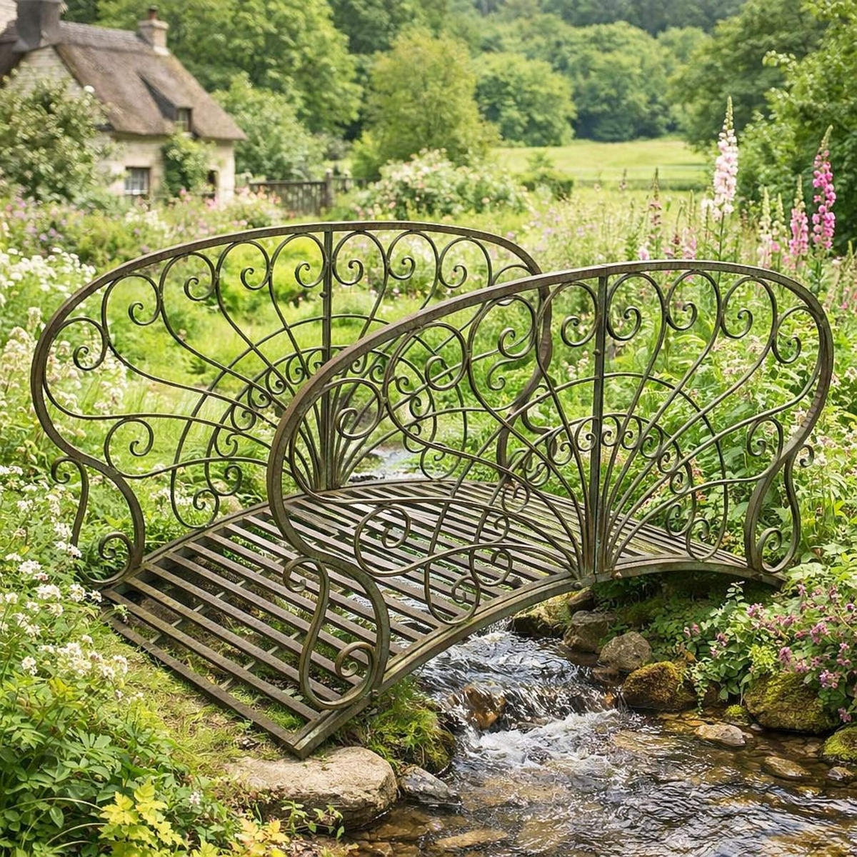 GARTENBRÜCKE mit Geländer Metall Braun 150 cm 150106 - Grün, Metall (150/82/80cm) - DanDiBo