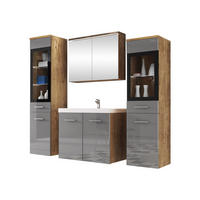 BADMÖBEL-SET Madrit II mit weißer LED Beleuchtung - Graubraun/Silberfarben, Holzwerkstoff/Kunststoff (132/132/30cm) - MIRJAN24