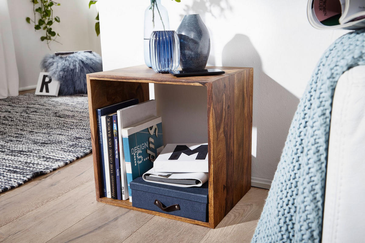 BEISTELLTISCH Massivholz Regalform Cube NAKO, Braun 43x33x43 cm - Braun, Holz (33/43/43cm) - KADIMA DESIGN
