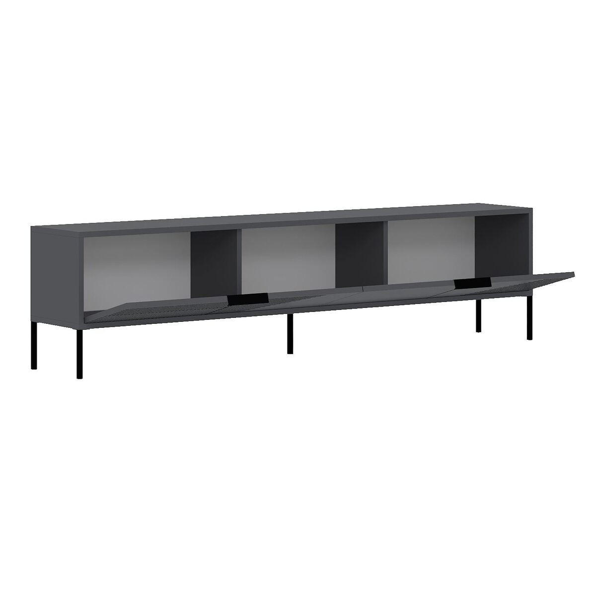 TV-MÖBEL auf Füßen mit 2 klappbaren, gerippten Türen 30/180/45 cm - Anthrazit, Holzwerkstoff (30/45/180cm) - Calicosy
