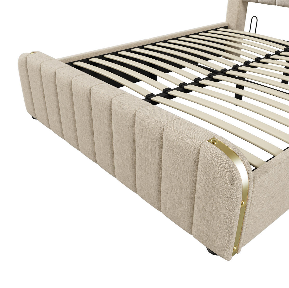 POLSTERBETT 140/190 cm beige aus Leinen mit USB, Typ-C und Stauraum - Beige, Textil (140/190cm) - OKWISH