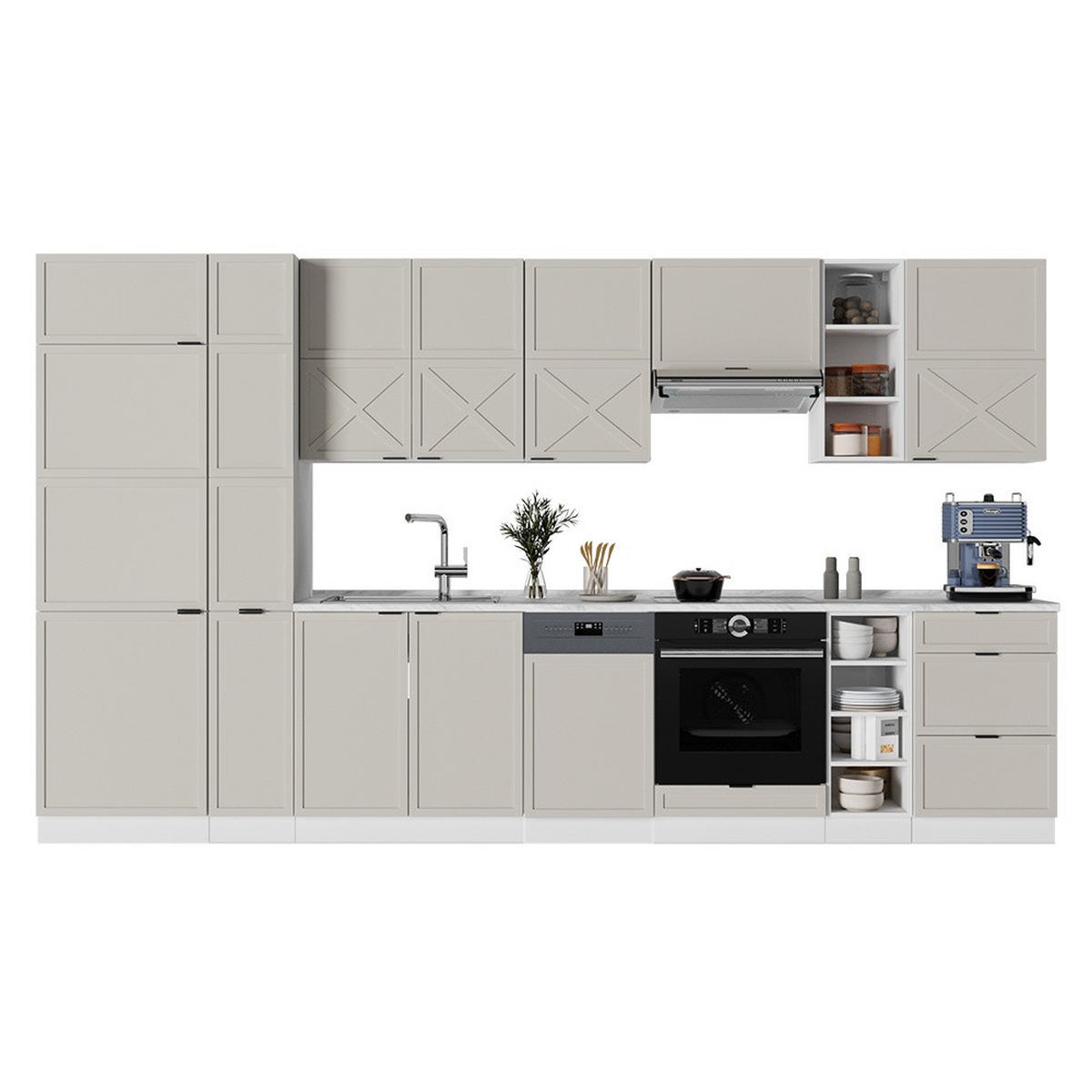 KUHINJSKI BLOK Fame-Line Siva/bež/bela 355 cm , DP Hrast - siva/bela, leseni material (355/206.8/60cm) - Vicco