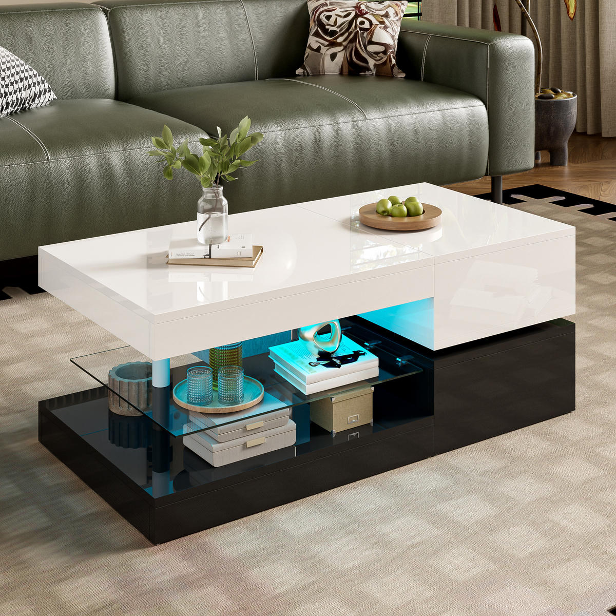 COUCHTISCH 90cm LED Bluetooth Glas Hochglanz modern - Weiß, Holzwerkstoff (90/45/35.5cm) - FLIEKS