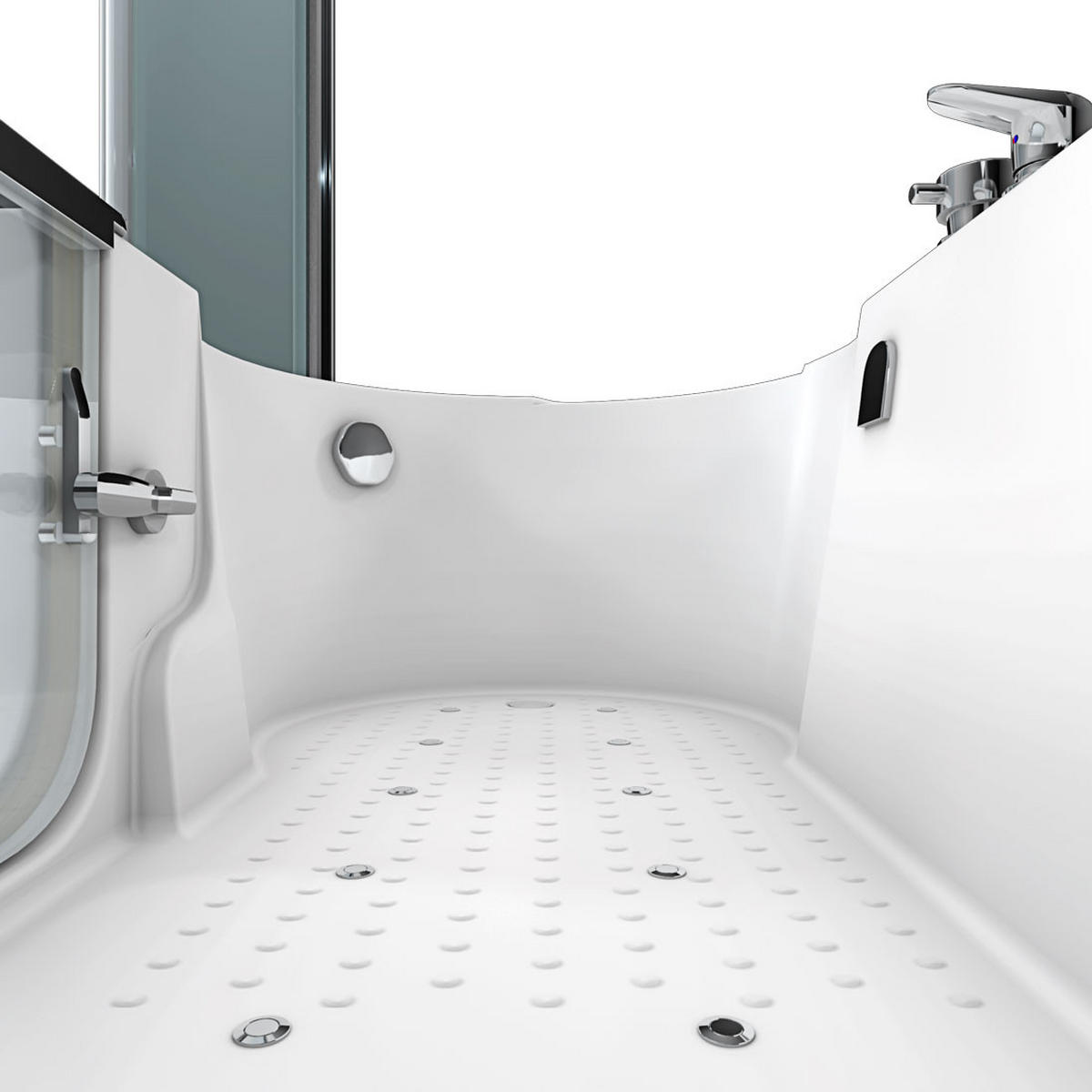 SENIORENDUSCHE Whirlpool mit Tür S12D-EH-AIR-R-EC - Weiß, Glas/Kunststoff (170/200/85cm) - AcquaVapore by Sandra Jentho