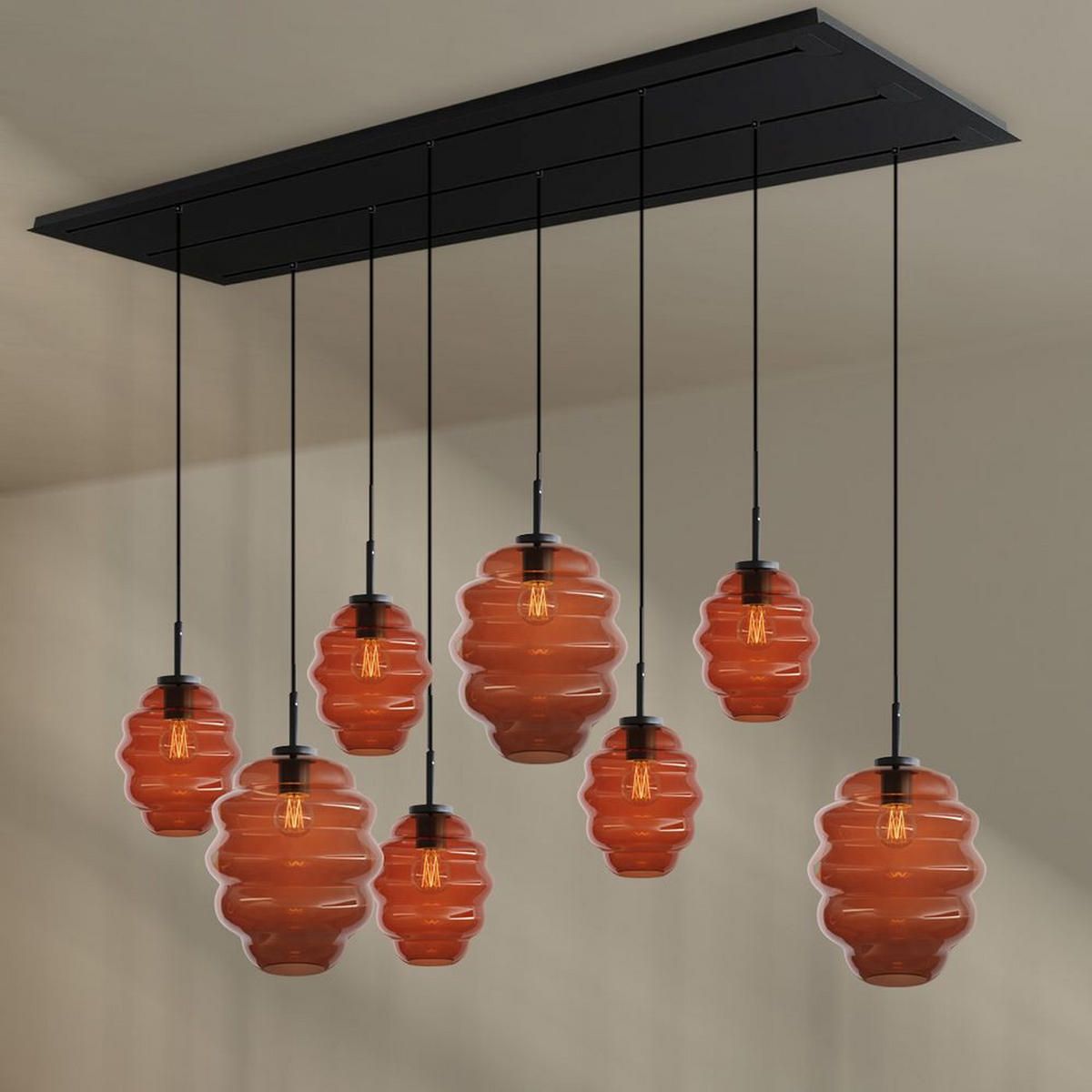 HÄNGELEUCHTE Echos 8-flammig Braun Ø 18/25cm - Schwarz/Braun, Glas (18/18/20cm) - s.luce