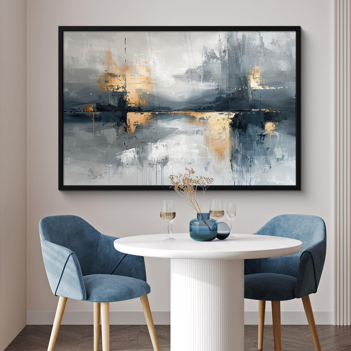 ZARÁMOVANÝ PLAGÁT Umenie - sivé - zlaté - abstraktné 120x80 cm - tmavosivá, papier (120/80cm) - MuchoWow