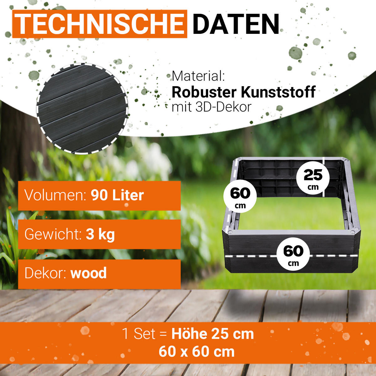 HOCHBEET S Hochbeet-System, 4 Paneele inkl. Verbinder - Braun, Kunststoff (60/25/60cm) - GARANTIA
