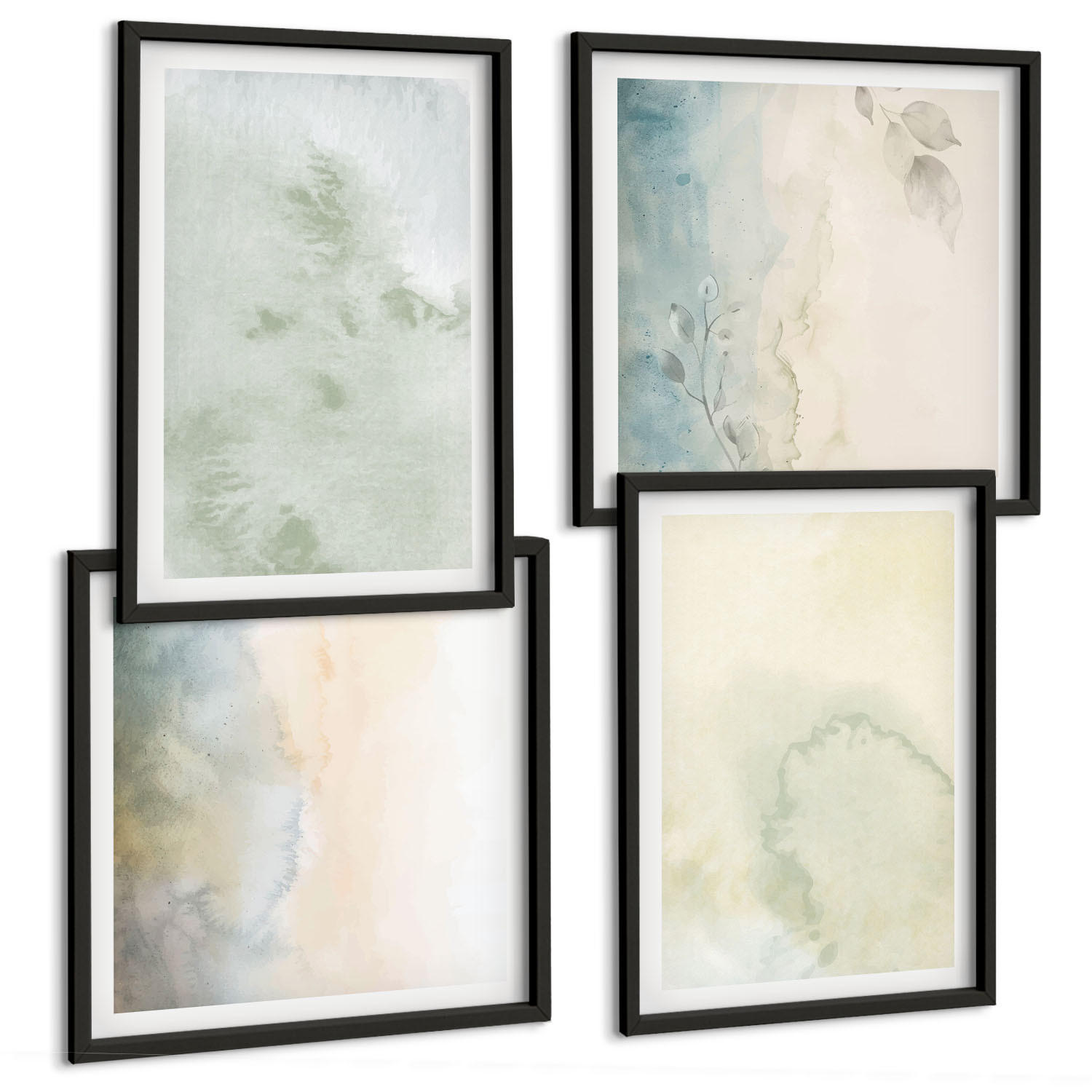 BILDER SET 4er Set - 50x50 cm & 40x60 cm Schwarzer Rahmen - Pastellfarbene Aquarell-Leinwandtextur - Schwarz, Kunststoff (50/50cm) - TULUP