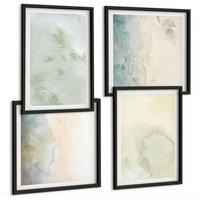 BILDER SET 4er Set - 50x50 cm & 40x60 cm Schwarzer Rahmen - Pastellfarbene Aquarell-Leinwandtextur - Schwarz, Kunststoff (50/50cm) - TULUP