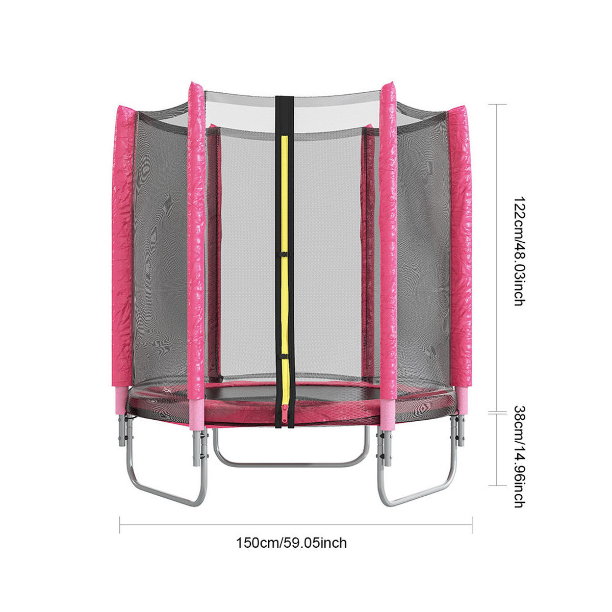 TRAMPOLIN aus Stahl, PP, EPE, Federn in Rosa + Schwarz mit Sicherheitsnetz für Kinder 150 cm Durchmesser x 160 cm Höhe - Pink, Metall (150/150/160cm) - Livingandhome