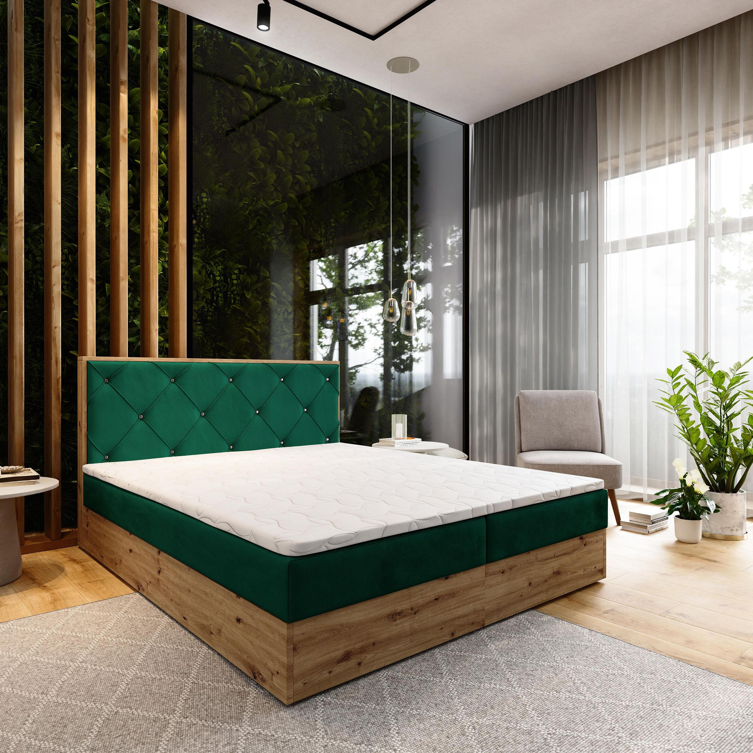 BOXBETT FOSCO 140x200 cm mit Matratze und Topper - Grün - Grün, Holz (140/200cm) - MASSENO