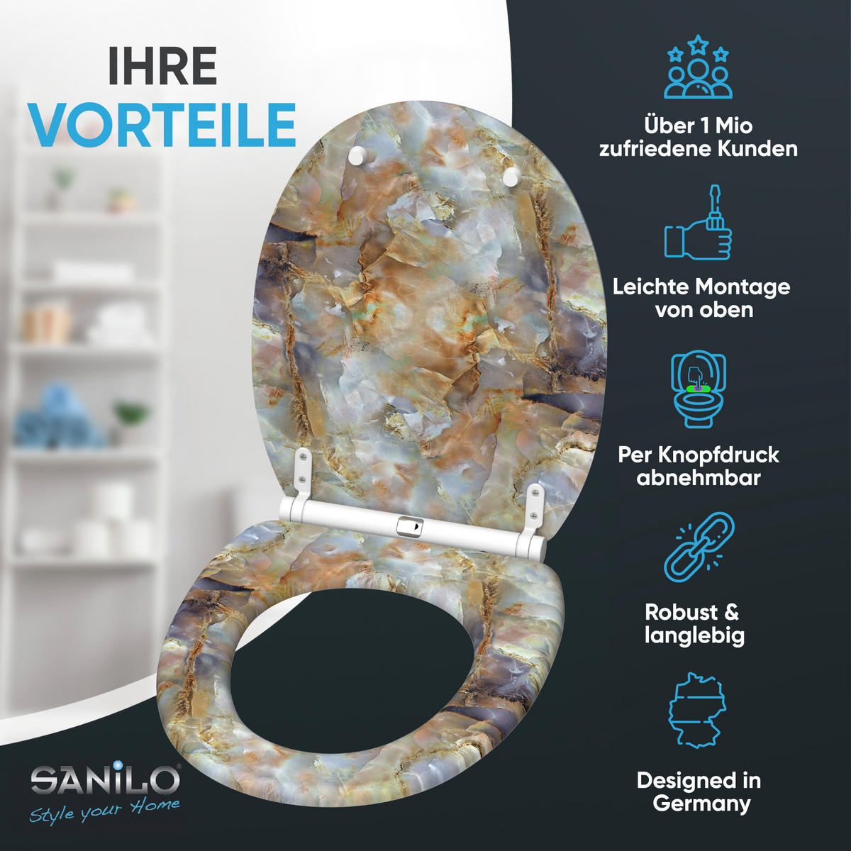 WC-SITZ mit Absenkautomatik Marmor Braun - Braun, Holzwerkstoff (37.7/5.5/48cm) - Sanilo
