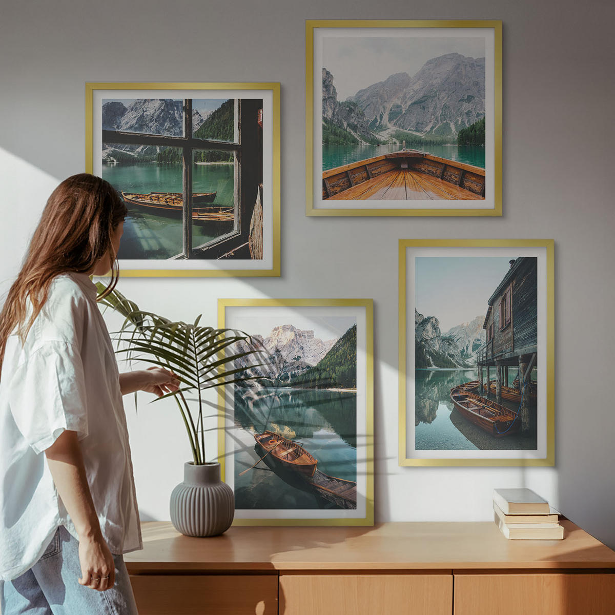 WANDBILDER 4er Set - 50x50 cm & 40x60 cm Goldrahmen - Haus am Bergsee Łódź - Goldfarben, Kunststoff (50/50cm) - ArtPrintCave
