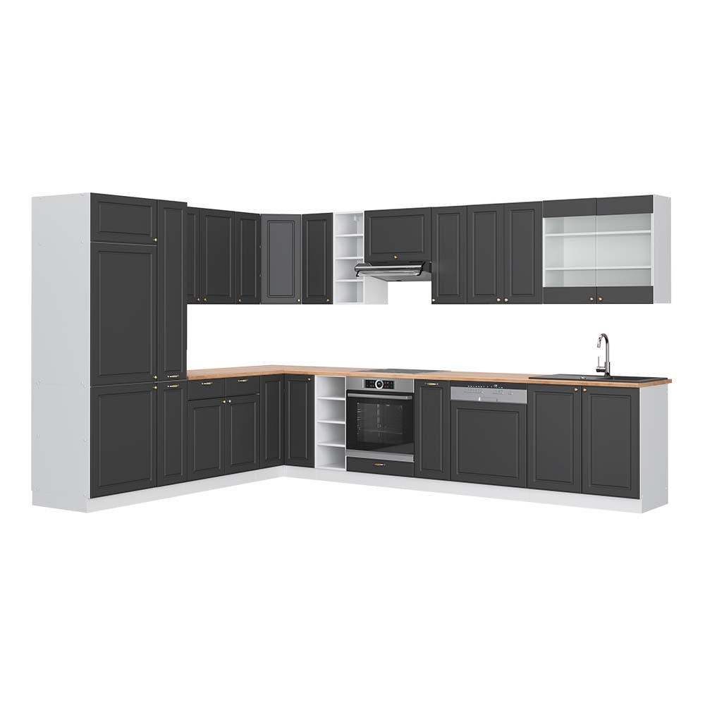 ECKKÜCHE Fame-Line Anthrazit-Gold/Weiß 347 x 257 cm, AP Eiche - Anthrazit/Weiß, Holzwerkstoff (347/81.6/60cm) - Vicco