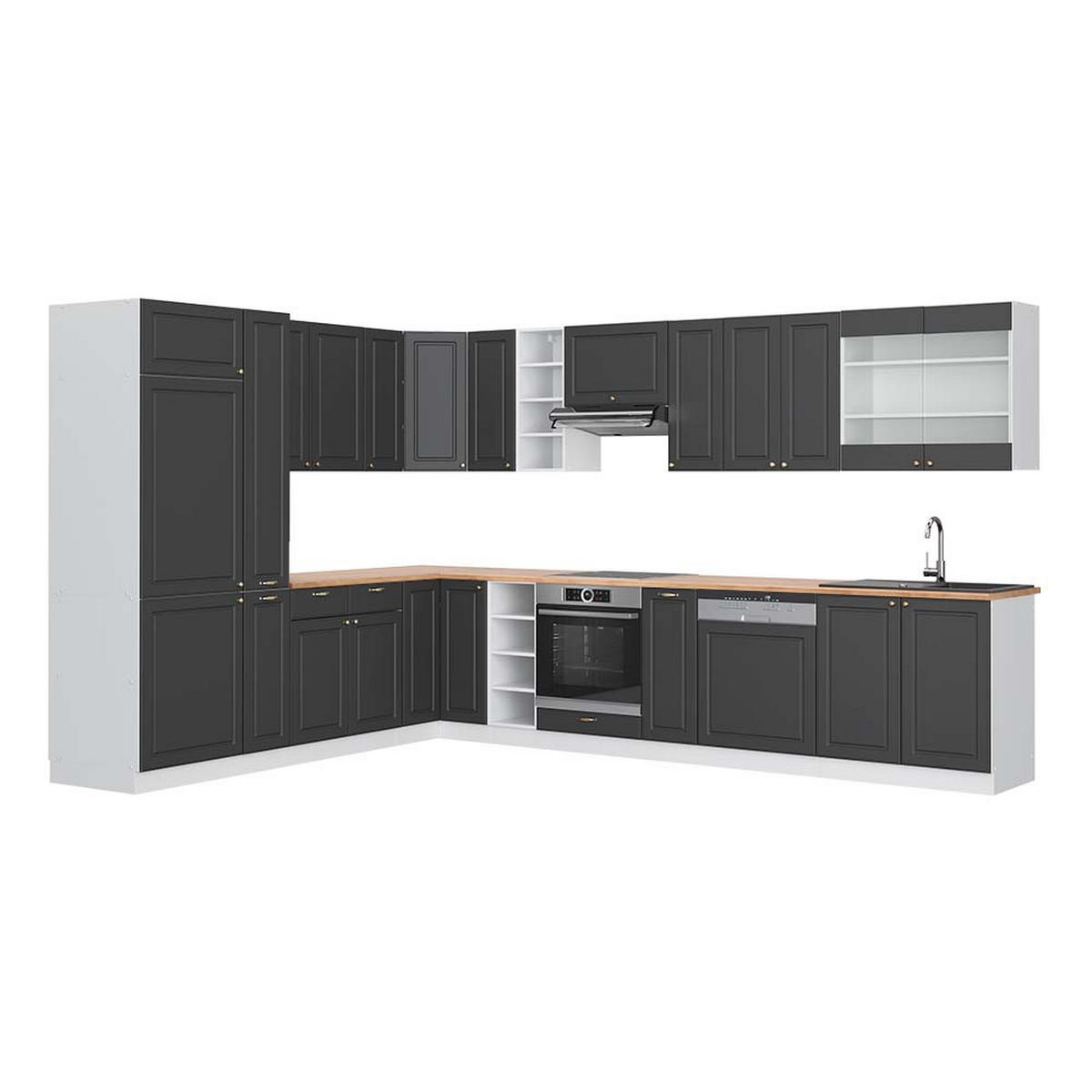 ECKKÜCHE Fame-Line Anthrazit-Gold/Weiß 347 x 257 cm, AP Eiche - Anthrazit/Weiß, Holzwerkstoff (347/81.6/60cm) - Vicco
