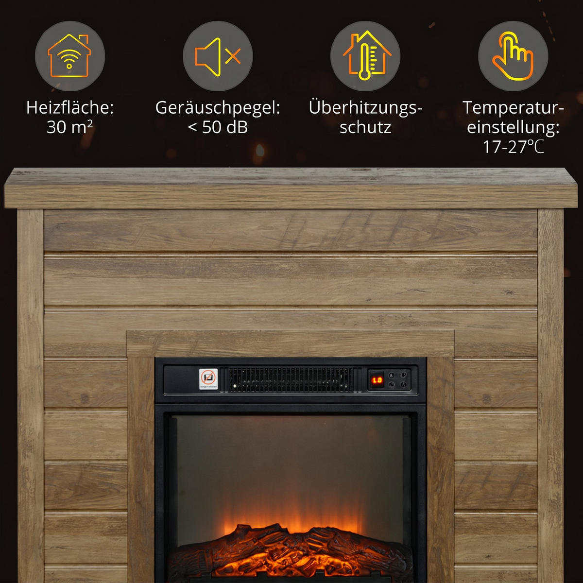 ELEKTROKAMIN Spanplatte Metall Naturholz - Naturfarben, Metall (22/81.7/96.5cm) - HOMCOM