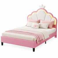 POLSTERBETT 90/200 cm Kinderbett rosa, Wolkenform Kopfteil mit RGB-LED, höhenverstellbar, stabiler Lattenrost - Rosa, Holz/Metall (90/200cm) - Joyfair