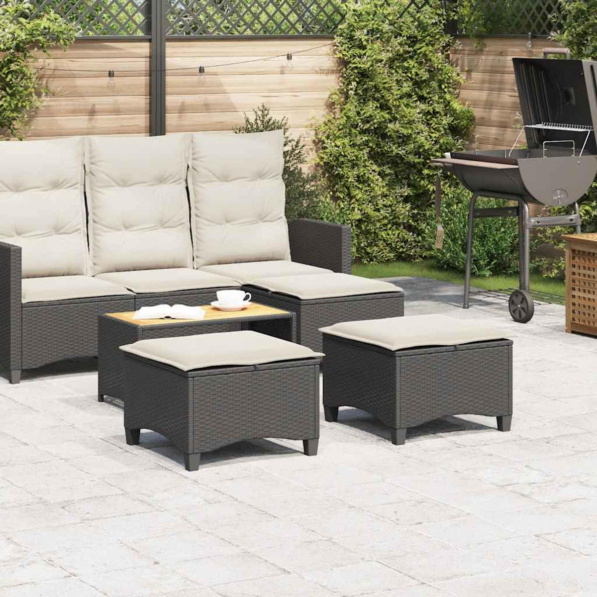 GARTENHOCKER Mit Kissen 2 Stk. Schwarz 55/55/36 Cm Poly Rattan - Creme, Kunststoff (55/36/55cm) - vidaXL