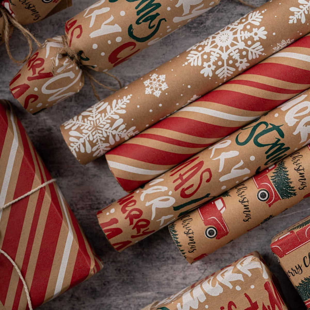 GESCHENKPAPIER 4 Rollen Kraftpapier Weihnachten 76 cm x 305 cm - Multicolor, Papier (4/76/15cm)