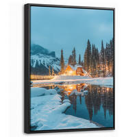 LEINWAND Bilder mit Rahmen - Winterlandschaft - Natur - Haus - Berge - Schnee - 30x40 - Hellblau, Textil (30/40cm) - MuchoWow