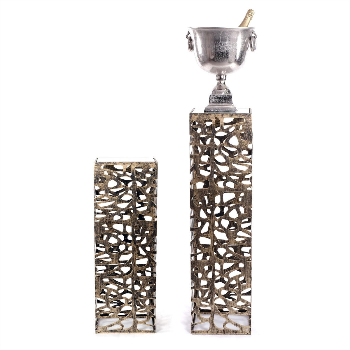 SÄULE Enza Grande Metall antik-silber - Goldfarben, Metall (27/27/100cm) - DESIGN DELIGHTS